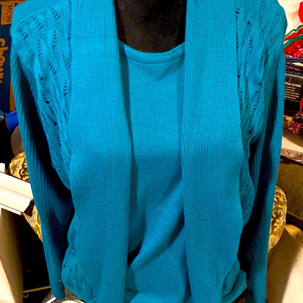 Sara Morgan Pointelle Ribbed Open Weave Layered Cardigan Two-in-OneSweater s XXL